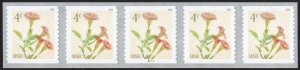 NEW ISSUE: 4¢ Angel's Trumpets Plate Strip of Five: #B11111 (2026) SA
