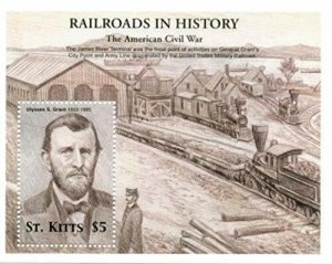 Saint Kitts 2001 - Civil War Railroads - Souvenir Stamp Sheet - Scott #480 - MNH