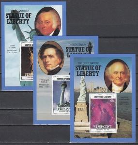 St. Vincent, Scott cat. 981-983. Statue of Liberty s/shts showing Presidents. ^