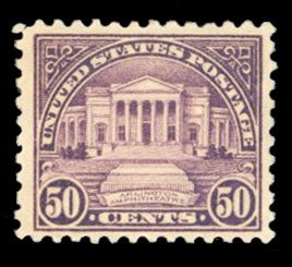 United States, 1910-30 #570 Cat$32.50, 1922 50c lilac, hinged