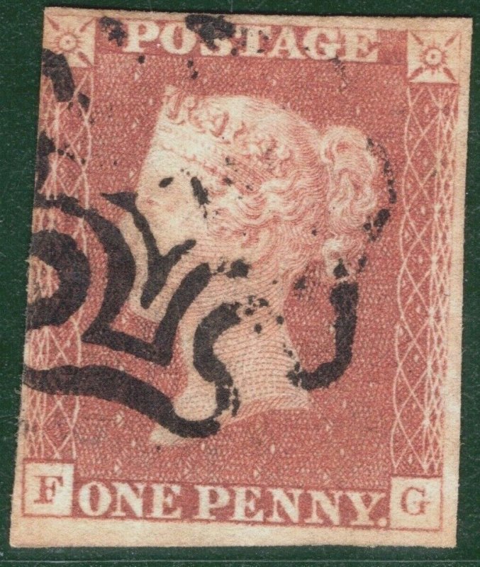 GB QV 1841 PENNY RED Imperf SG.7 1d Ex Black Plate 1b (FG) Used Cat £375 PIRED85 