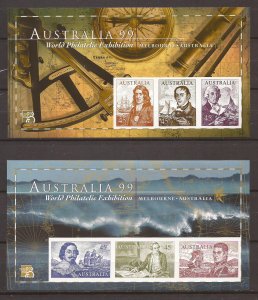 1999 Australia - Sc1727d-1728d - MNH VF -Souvenir Sheets-Early Navigators-imperf
