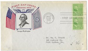 1939 Prexie Coil FDC, #848, 1c George Washington, Fidelity P-5, pair