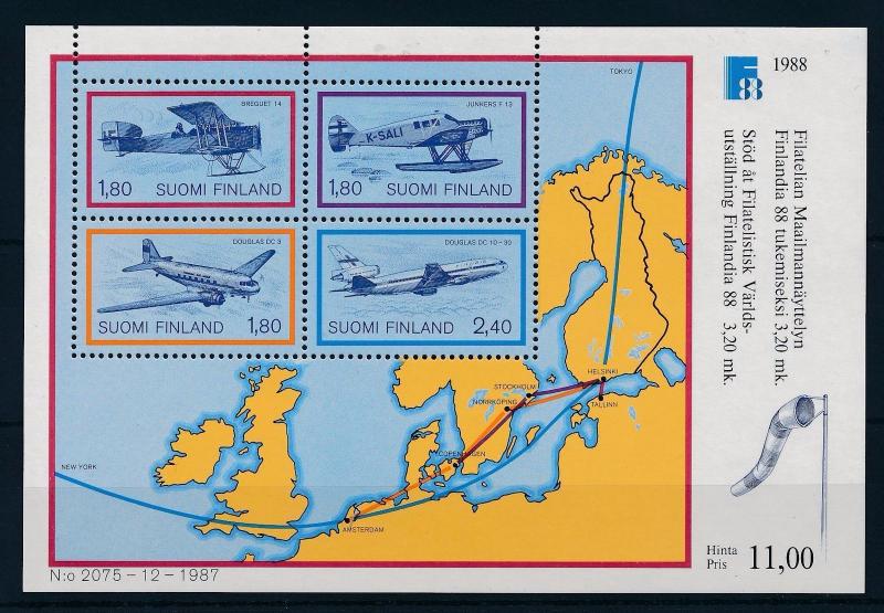 [30806] Finland 1988 Mail delivery by plane Finlandia  MNH Sheet