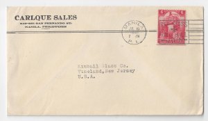 Philippines Commonwealth 1941 Carlque Sales Commercial Cover to US Sc# 453