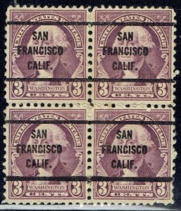 1932 3c Washington precancel f/SAN FRANCISCO CA 720-63 Blk/4! Nice Multiple!!