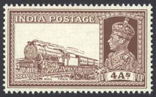 India Sc# 158 MH 1937-1940 4a dark brown King George VI 