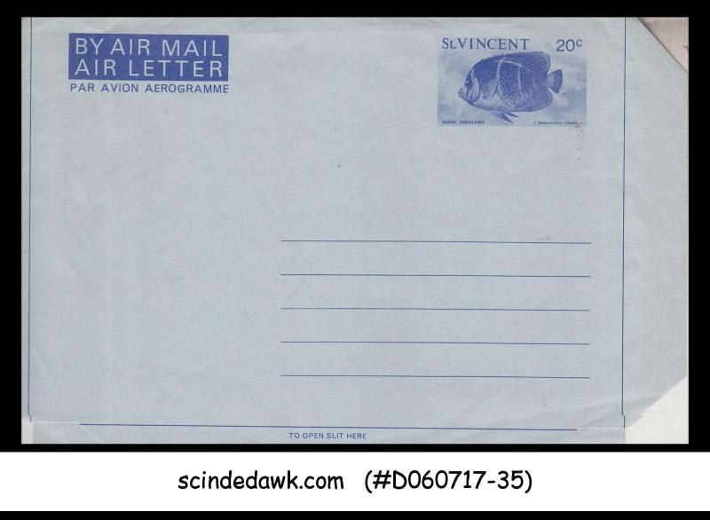 ST. VINCENT - 20c QUEEN ANGELFISH / FISH AIR MAIL AEROGRAMME - MINT