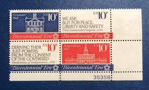 Us scott 1543-1546 block of 4 stamps Bicentennial MNH