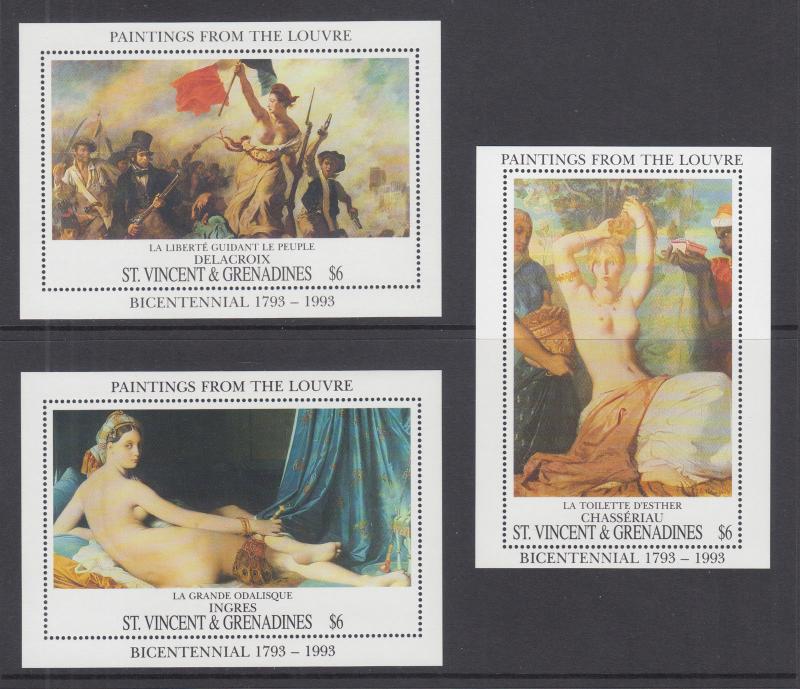 St. Vincent Sc 1777-1784 MNH. 1993 Paintings from the Louvre Museum, cplt set