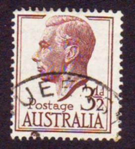 Australia 1951 Sc#236, SG#247 3-1/2d Brown KGVI Defin USED.