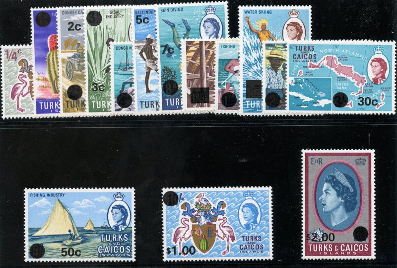 Turks & Caicos 1969 QEII Definitive set complete MNH. SG 297-311. Sc 181-195. 