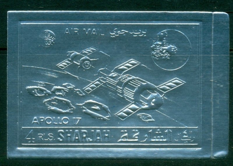 Sharjah 1972 Mi#1059B Space Achievement, Apollo 17 Silver Foil embossed IMPER...