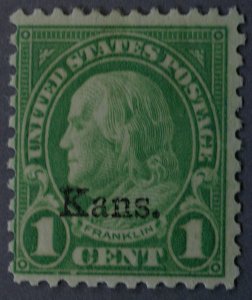United States #658 One Cent Franklin Kans Overprint OG MNH?