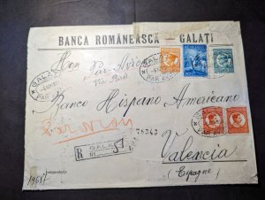 1904 Registered Romania Airmail Cover Galati to Valencia Spain Romanian Bank