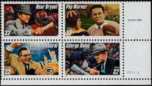 3143-3146 MNH LR PB(4) Football Coaches - no per item S&H fee