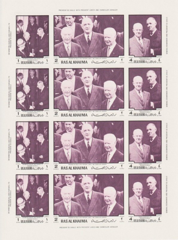 1970 Ras Al Khaimah History of France  Mi. 453B-70B - IMPERF Sheets (6) - MNH