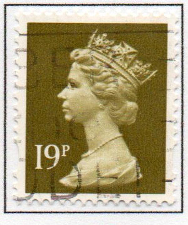 Great Britain Sc MH208 1993 19p olive green  QE II  Machin Head stamp used