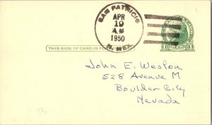 United States New Mexico San Patricio 1950 4f-bar  Postal Card  Philatelic.