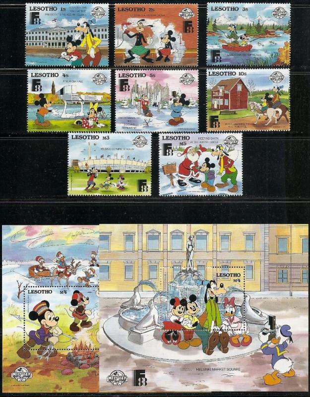 Lesotho 640-9 1988 Disney FINLANDIA '88 set and s.s. MNH