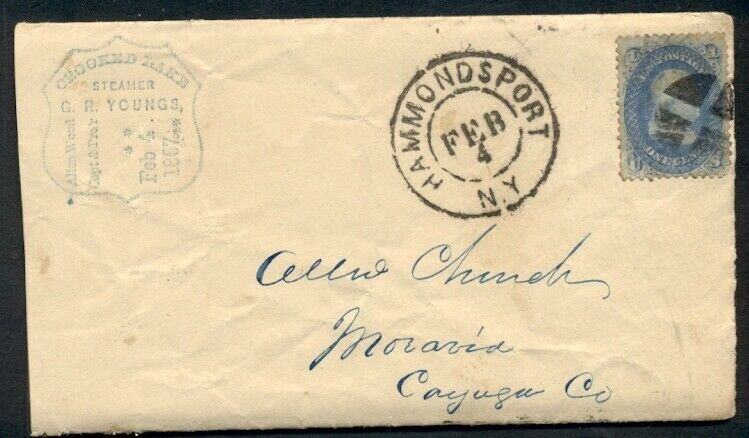 1862 CROOKED LAKE STEAMER advertising cover w/HAMMONDSPORT NY cancel   