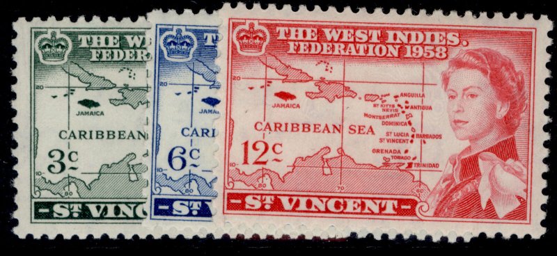 ST. VINCENT QEII SG201-203, 1958 Caribbean set, M MINT.