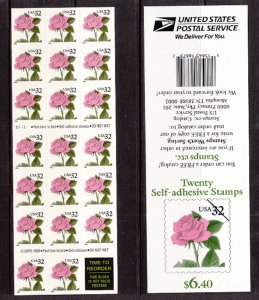 USA BOOKLET SC# 2492a - PINK ROSE $0.32c - 20 S.A. MNH - PL# S333