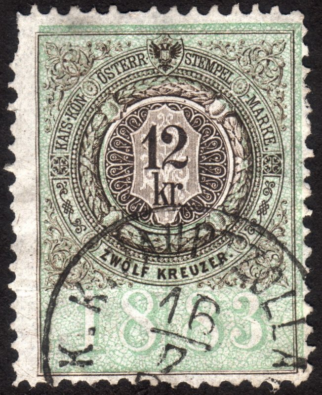 1883, Austria 12Kr, Revenue stamp, Used