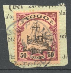 Togo 1900 Yacht 50 Pfg. AGOME PALIME,, full on MO clipping