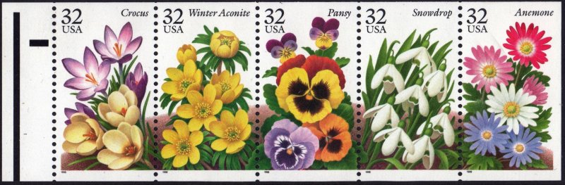 SC#3025-29 32¢ Garden Flowers Unfolded Booklet Pane (1996) MNH