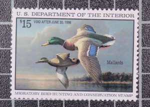 Scott RW62 1995 $15.00 Duck Stamp MNH PSE Cert Grade 98 SCV - $125.00