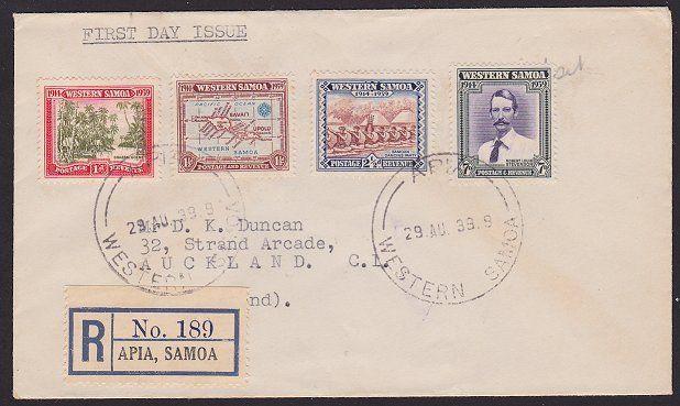 SAMOA 1939 25th Anniv set on registered FDC ex Apia.........................1319