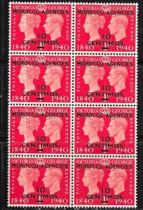 GB-Offices in Morocco #90 10c on 1p Scarlet Blk of 8 (MNH) CV $34.00