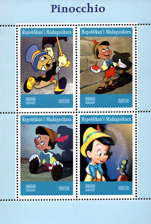 Madagascar 2019 Pinocchio Jiminy Cricket Disney Cartoon 4v MNH S/S (#014)