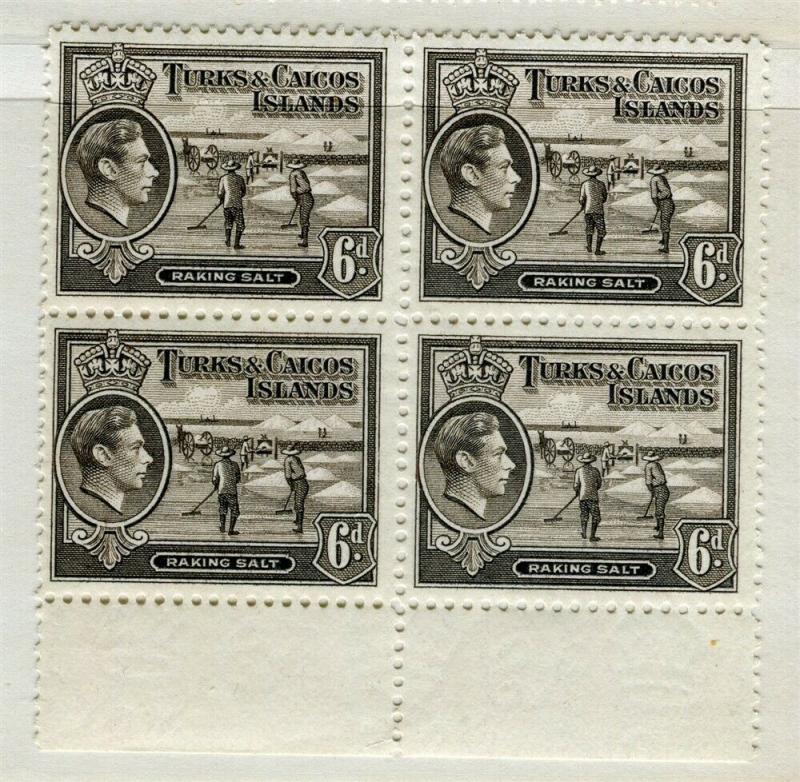 TURKS & CAICOS; 1938 early GVI issue fine Mint hinged 6d. Marginal Block