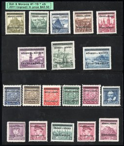 Bohemia & Moravia Stamps # 1-19 MLH VF Scott Value $42.80