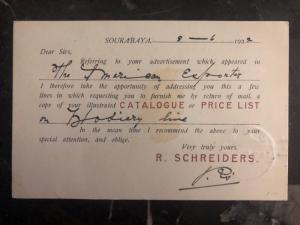 1922 Sourabaya Netherlands Indies Postal Stationary Cover To New York USA