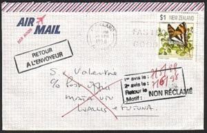 WALLIS & FUTUNA 1998 cover ex New Zealand, return to sender markings.......14792