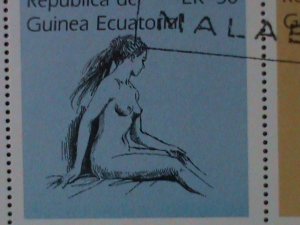 ​EQUARTORIAL GUINEA-1976-FAMOUS NUDE ARTS PAINTINGS-CTO IMPERF S/S VERY FINE