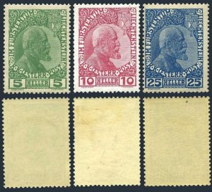 Liechtenstein 1-3 chalky,lightly hinged.Michel 1-3. Prince Johann II,1912.