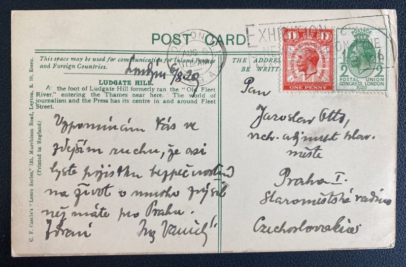 1929 London England RPPC Postcard Cover To Prague Czechoslovakia