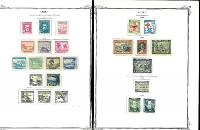 Chile 1934-1964 Mint (mostly) & Used Hinged & in Mounts on Scott Spec.Pages