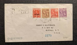 1927 Tortula Virgin Island Registered Cover Road Town Cancel War Stamp Overprint