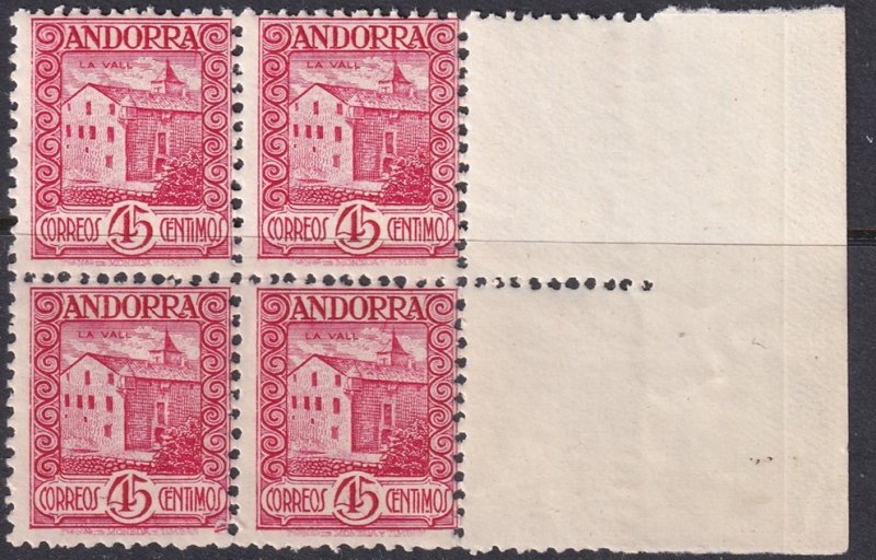 Andorra Spanish 1937 Sc 32 margin block MNH**