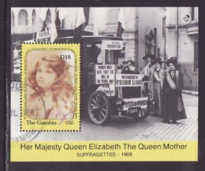 Gambia-Sc#1017- id9-used sheet-Queen Mother-90th birthday-1990- 