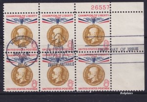 BOBPLATES US #1148 Masaryk Upper Right Plate Block of 6 First Day Use Scarce