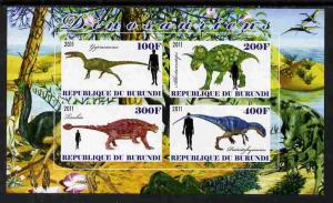 Burundi 2011 Dinosaurs #1 imperf sheetlet containing 4 va...