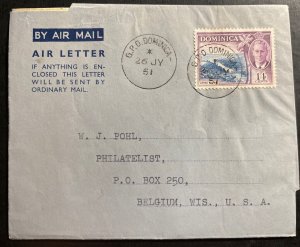 1951 GPO Dominica Air Letter Cover To Belgium WI USA