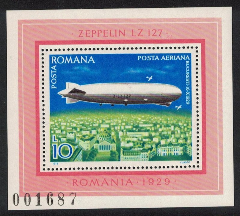 Romania Zeppelin Airships MS D1 SG#MS4369 SC#C221 CV£5.5