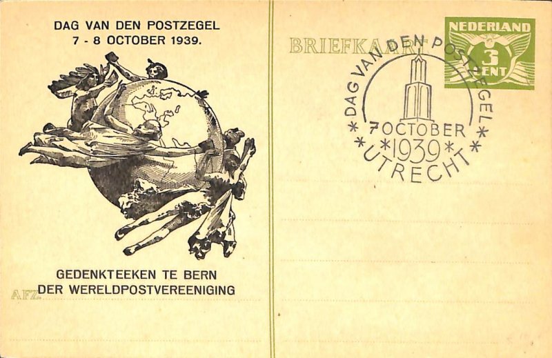 Netherlands, Fdc Stamp Day 1939, Postcard 3c, Stamp Day, Used Postal Stationery
